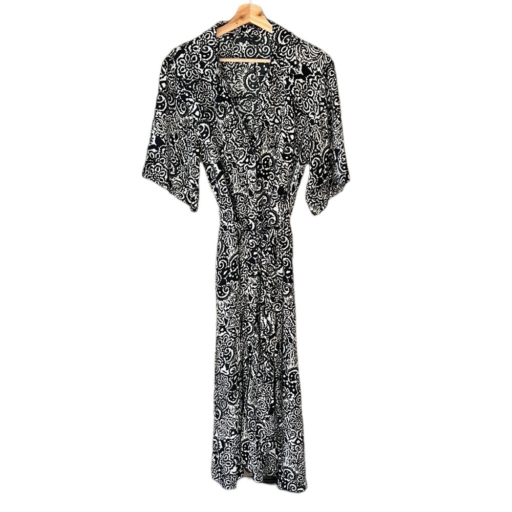 Zara Sz S Contemporary Black & White Floral Shirt Midi Dress